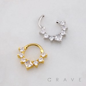 CRESCENT GRADUATED SQUARE CUT MULTI CZ 316L SURGICAL STEEL DAITH SEPTUM HINGED SEGMENT RING